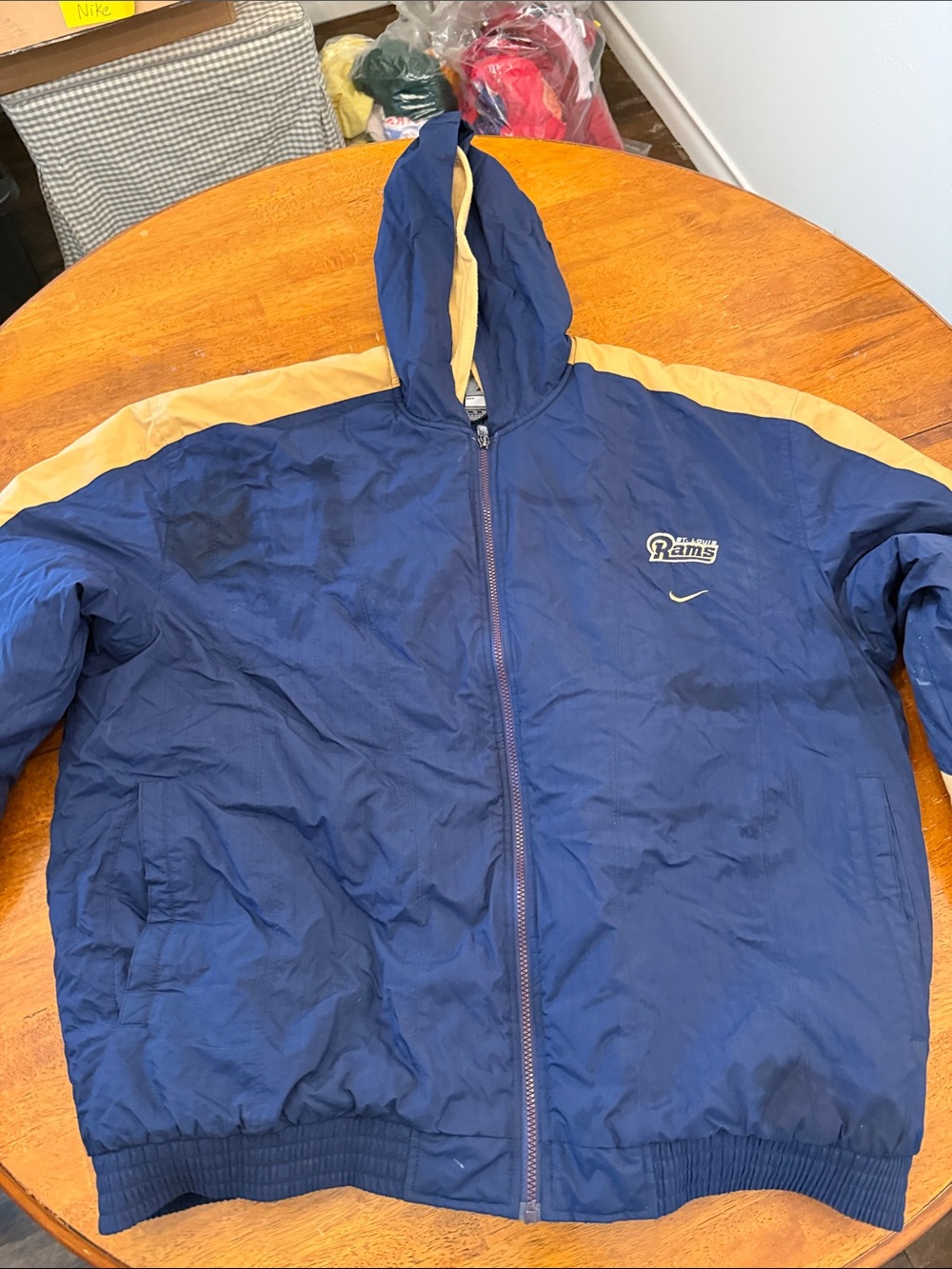 Nike Los Angeles / St. Louis Rams Navy and Gold Hooded Puffer Jacket xl